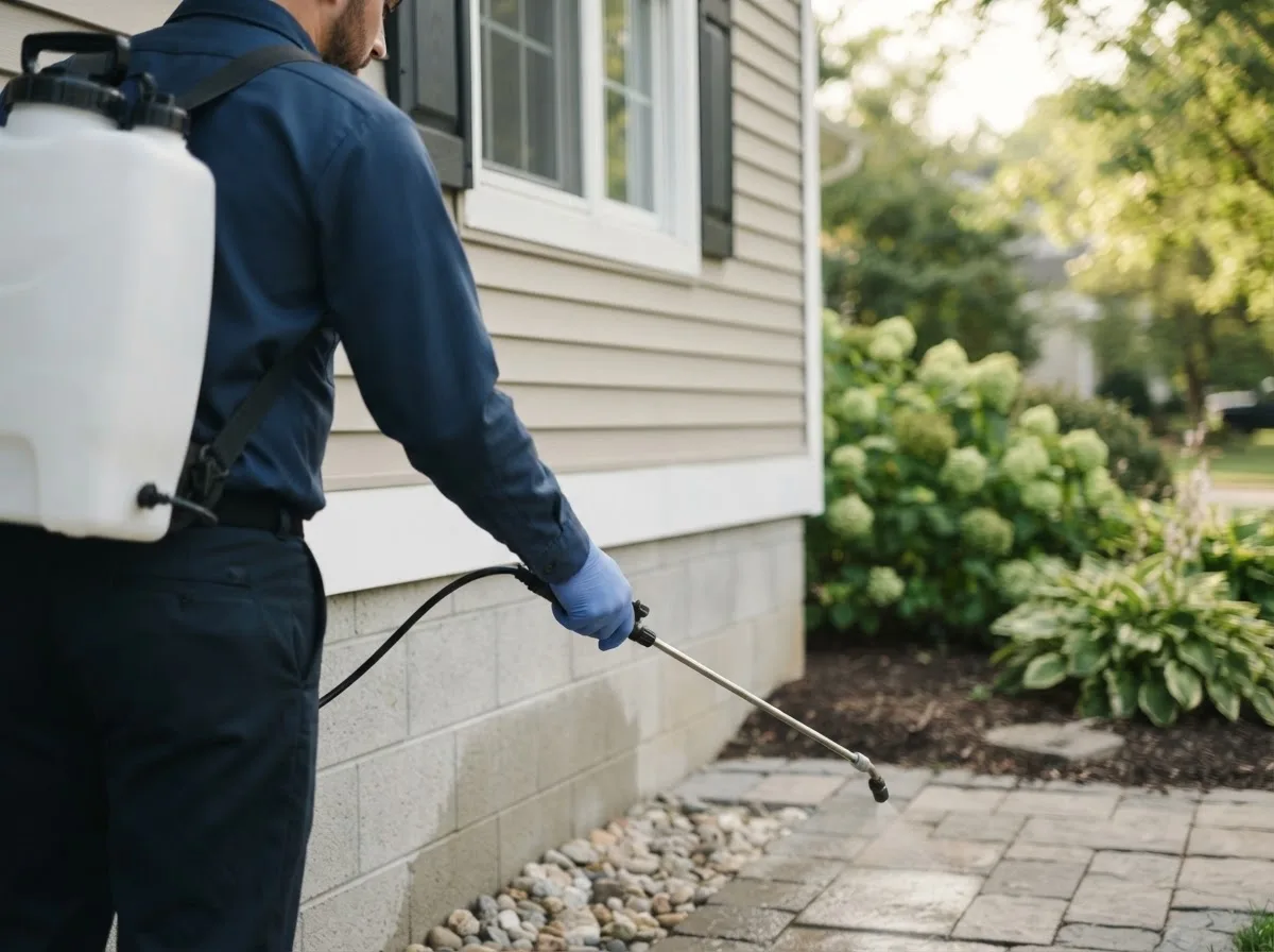 Pest control technician inspecting a home in Lamont, CA